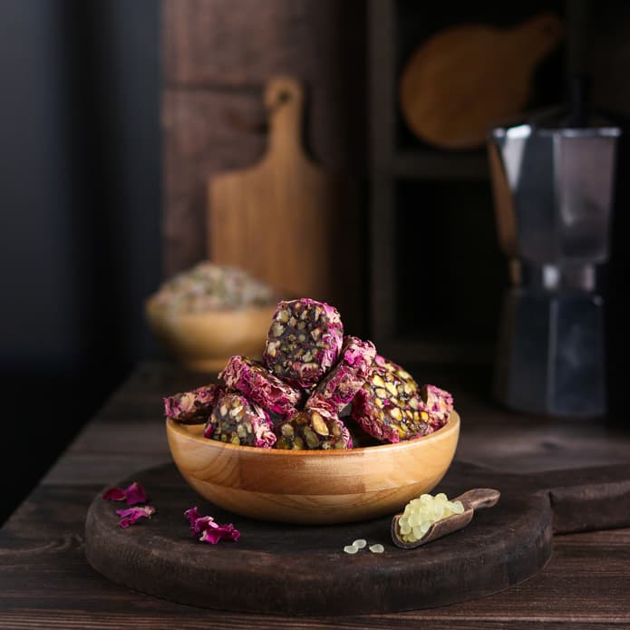 Bzuriyeh Raha with Pistachio, Mastic & Rose (Circle)