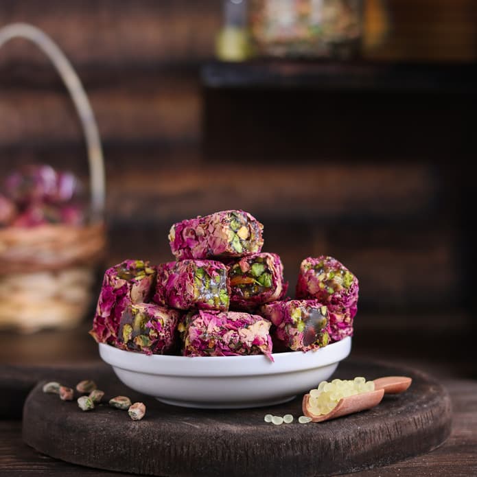 Bzuriyeh Raha with Pistachio, Mastic & Rose (Cylinder)